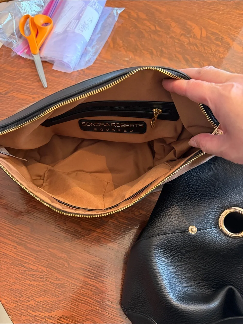Sondra Roberts Squared Black Pebbled Vegan Leather Tote Purse Handbag